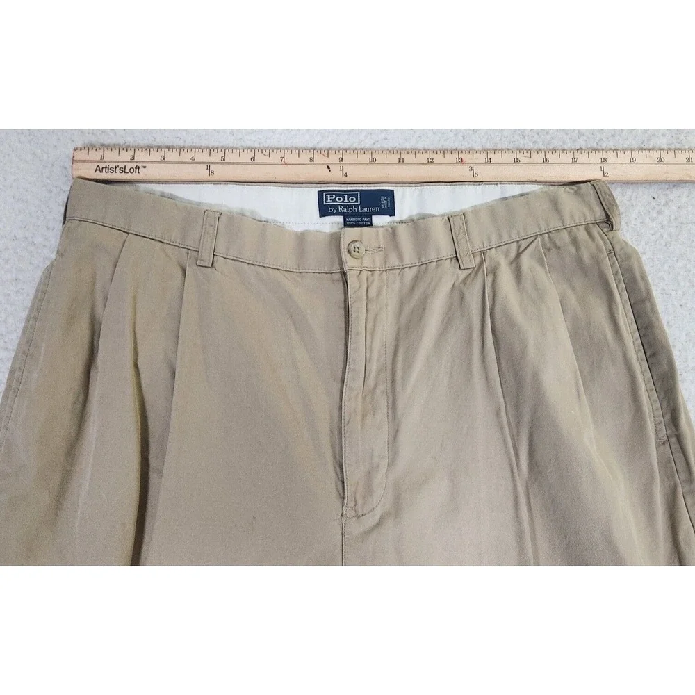 Vtg Polo Ralph Lauren Hammond Pants Men's 36x32* Beige Straight Pleated Cuffed